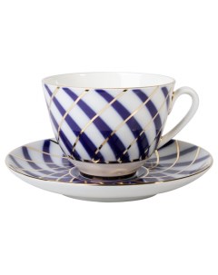Чашка с блюдцем Тодес 16713 Белый золотистый синий Императорский фарфоровый завод