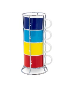 Набор из 4 чашек для капучино Multicolor со стойкой Bialetti