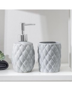 Набор аксессуаров для ванной комнаты Ромбус Дозатор для жидкого мыла стакан серый Sima-land