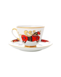 Чашка с блюдцем Весенняя Красный конь 8145 Разноцветный Императорский фарфоровый завод