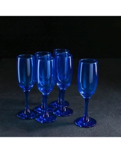 Набор бокалов для шампанского Радуга 190 мл 6 шт цвет кобальт Gidglass