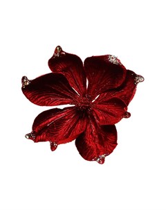 Искусственный цветок Пуансеттия Антуанетта на клипсе бордовая 25 см Kaemingk