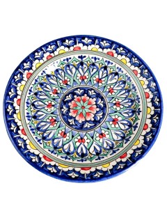 Тарелка Цветы 22 см синяя Риштанская керамика