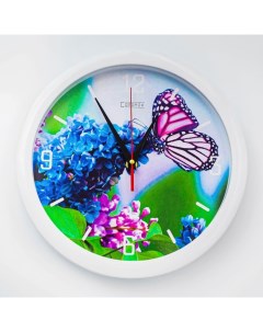 Часы настенные Животный мир Бабочка на цветке плавный ход d 28 см Nobrand