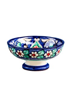 Конфетница Риштанская Керамика Цветы 12 см синяя Шафран