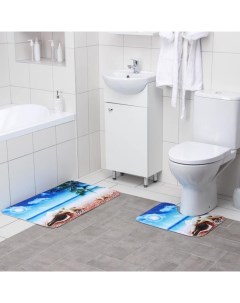 Набор ковриков для ванны и туалета Пляж с ракушками 2 шт 40x50 50x80 Доляна