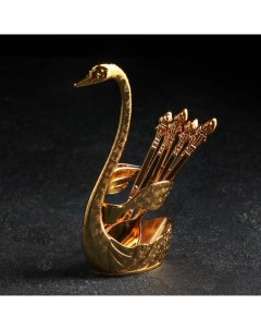 Набор ложек на подставке Swan 7 5x5x15 см 6 шт цвет золотой Magistro