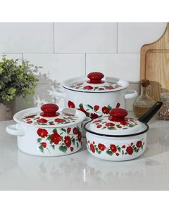 Набор посуды Рамо 3 предмета кастрюли 2 3 5 л ковш с крышкой 1 5 л индукция белый Сибирские товары