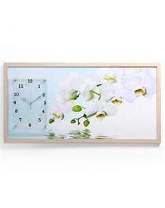 Часы картина настенные серия Цветы Водная гладь и белые орхидеи 50 х 100 см Сюжет