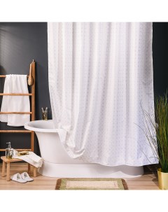 Занавеска штора Grid для ванной комнаты тканевая 180х200 см цвет белый и золотой Wess