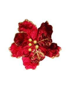 Искусственный цветок Пуансеттия Роялс на клипсе бордовая 25 см Due esse christmas