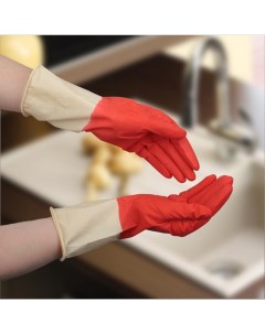 Перчатки хозяйственные резиновые размер M плотные 50 гр цвет красный Доляна