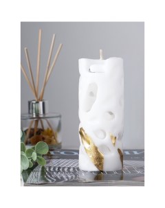 Свеча цилиндр Ажурная 6х15 см белая с поталью Богатство аромата
