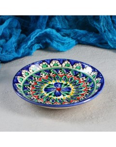 Тарелка Риштанская Керамика Цветы синяя плоская 15 см микс Шафран