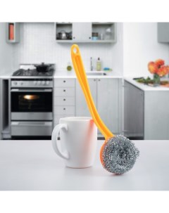 Губка для мытья посуды с ручкой 26x6 5 см металл цвет МИКС Доляна