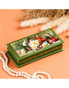 Шкатулка купюрница Букет цветов зелёная 8 5x17 см лаковая миниатюра Sima-land