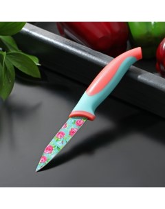 Нож кухонный с антиналипающим покрытием Цветочки лезвие 8 см Доляна