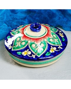 Масленка Риштанская Керамика Цветы 17 см синий Шафран