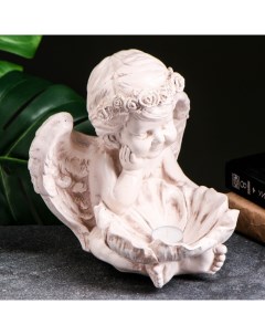 Фигура подсвечник Ангел с кувшинкой 23х23х27см состаренный Хорошие сувениры