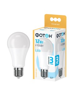 Лампочка светодиодная LED A60 15W E27 3000К для дома для гостиной комнаты Фотон