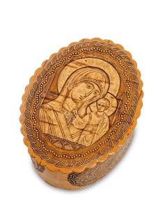 Шкатулка Пресвятая Богородица Казанская береста Народные промыслы