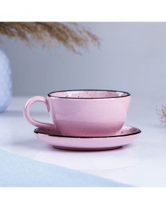Чашка с блюдцем Агнес розовая 0 2л Белхудожкерамика