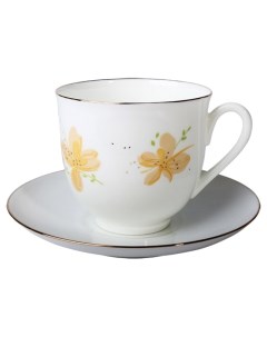 Чашка с блюдцем Ландыш Желтые цветы 8023 Белый желтый Императорский фарфоровый завод