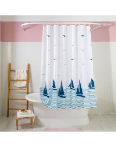Занавеска штора Barca для ванной комнаты тканевая 180х180 см цвет синий и белый Verran