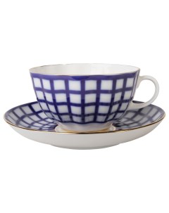 Чашка с блюдцем чайная Тюльпан Кобальтовая КЛЕТКА Императорский фарфоровый завод