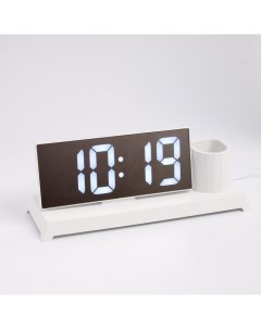 Часы настольные электронные с карандашницей белая индикация 11 x 25 см от USB Nobrand