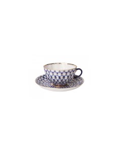 Чашка с блюдцем чайная Тюльпан Кобальтовая сетка Императорский фарфоровый завод