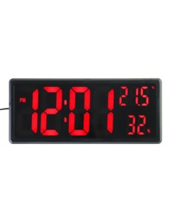 Часы настенные электронные 36 х 15 х 3 см термометр гигрометр красная индикация Nobrand