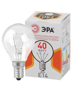 Лампа накаливания Е14 40 Вт шар прозрачная Era