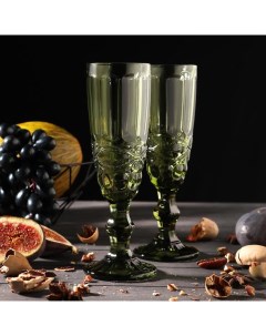 Набор бокалов для шампанского Ла Манш 160 мл 7x20 см 2 шт цвет зелёный Magistro
