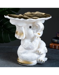 Фигура подставка слон с листком перламутр золото 30х30х30 см Хорошие сувениры