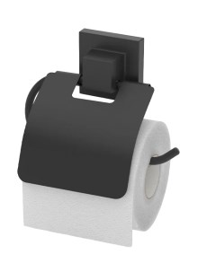 Держатель туалетной бумаги с крышкой EF238B самоклеящийся чёрный Ridder