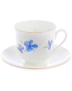 Чашка с блюдцем Голубые цветы 8022 Белый голубой Императорский фарфоровый завод