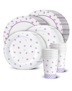 Набор одноразовой посуды Сирень тарелки 18 и 23 см стаканы по 12 шт Nd play