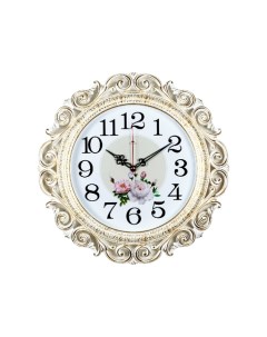 Часы настенные Рубин круг ажурный 40 5см белый с золотом Нежные пионы Рубин 4126 003 Nobrand