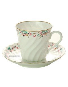 Кофейная чашка с блюдцем форма Витая рисунок Весенний Императорский фарфоровый завод