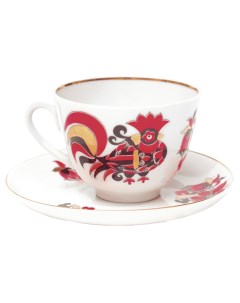 Чашка с блюдцем Весенняя Красный петух Императорский фарфоровый завод