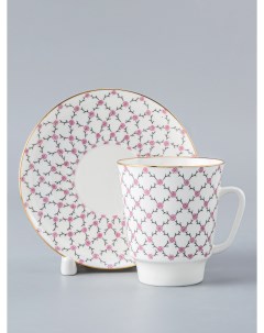 Чашка с блюдцем кофейная Розовая сетка на форме Майская костяной фарфор 165 мл Императорский фарфоровый завод