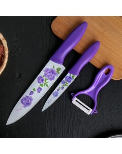 Набор кухонный Нарцисс 3 предмета 2 ножа с антиналипающим покрытием лез Доляна