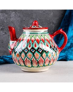 Чайник Риштанская Керамика Узоры 1600 мл красный Шафран