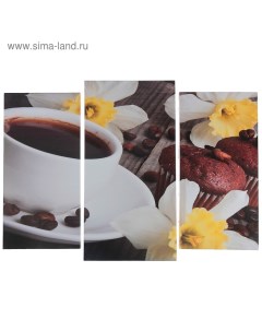 Модульная картина Кофе с кексами 2 25х52 1 30х60 60х80 см Nobrand
