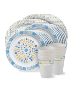Набор одноразовой посуды Мозаика тарелки 18 и 23 см стаканы по 12 шт Nd play