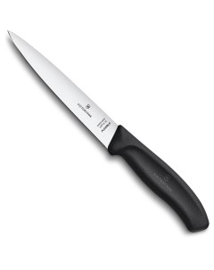 Нож филейный гибкое лезвие 16 см прямое чёрный в блистере Victorinox