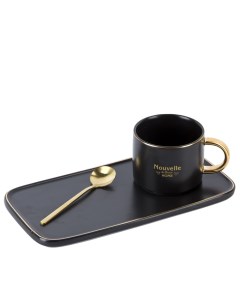 Чашка с блюдцем и ложкой Coffee set черная v 200 мл KENG 1060063 1 Nouvelle