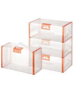 Набор 4 коробок для хранения мужской обуви с оранжевой каймой 35 21 14 см El casa