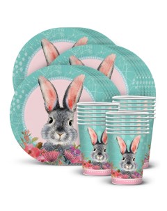 Набор одноразовой посуды Кролик стакан тарелка по 18 шт символ года Nd play